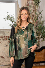 Sew In Love Full Size Snakeskin Print Long Sleeve Top with Ruffle - Trendsi - Flyclothing LLC