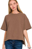 Zenana Full Size Double Knit Side Slits Hi Low Short Sleeve Top Plus Size - Trendsi - Flyclothing LLC