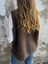 Full Size Pocketed Button Up V-Neck Sherpa Vest - Trendsi - Flyclothing LLC