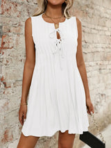 Tied Front Pleated Sleeveless Mini Dress - Trendsi - Flyclothing LLC