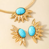Turquoise Sunflower Necklace and Earrings Jewelry Set - Trendsi - Flyclothing LLC