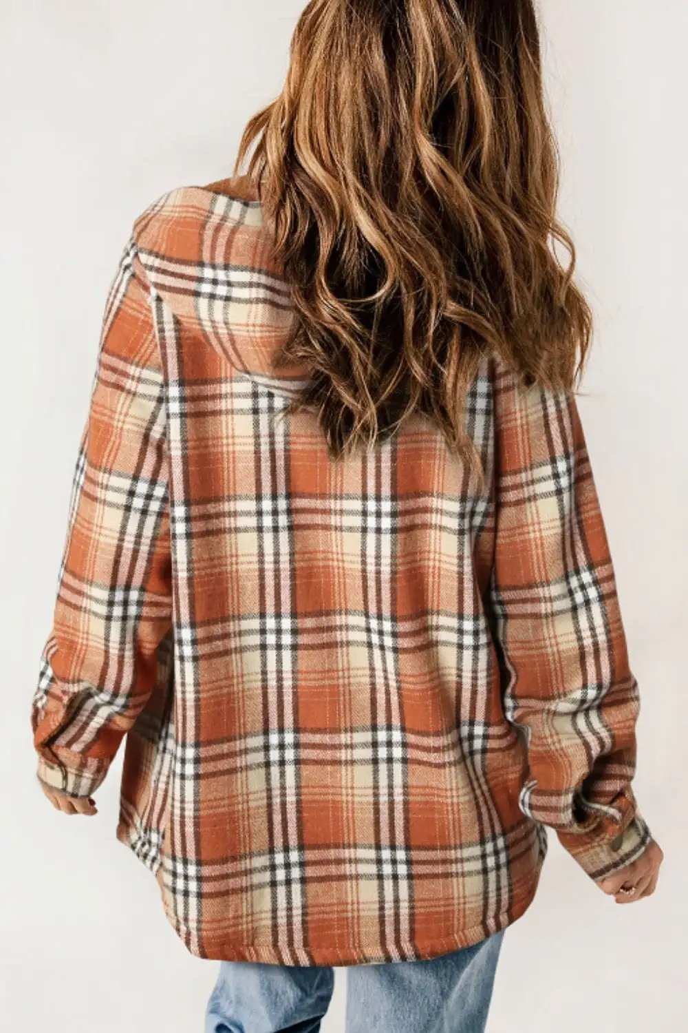 Plaid Button Up Long Sleeve Hooded Jacket - Trendsi - Flyclothing LLC