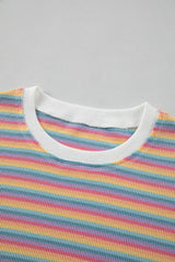 Striped Round Neck Top and Shorts Set - Trendsi - Flyclothing LLC