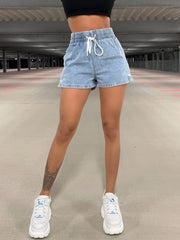 Drawstring High Waist Denim Shorts - Trendsi