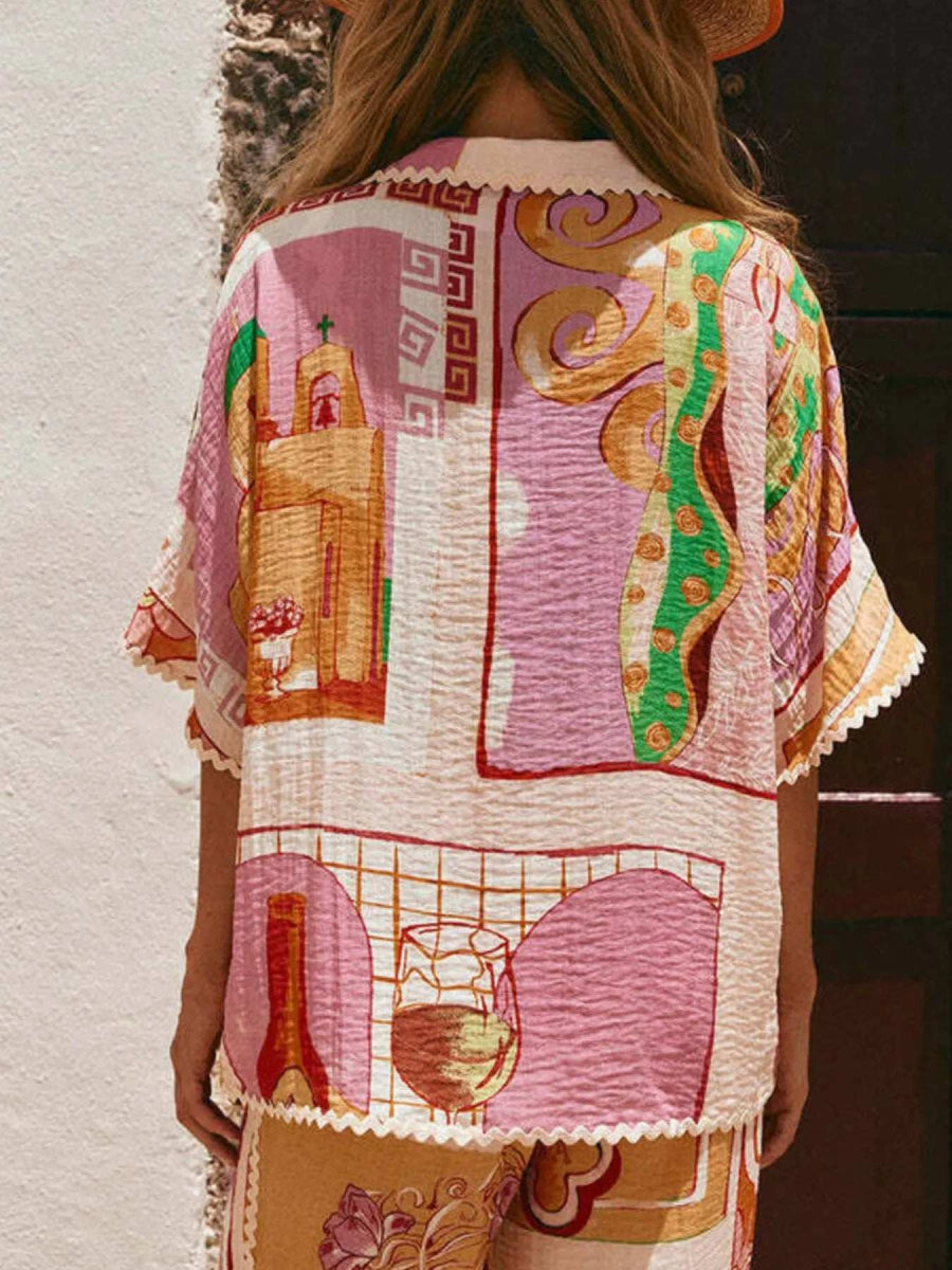 Printed Button Up Shirt and Shorts Set - Trendsi - Flyclothing LLC