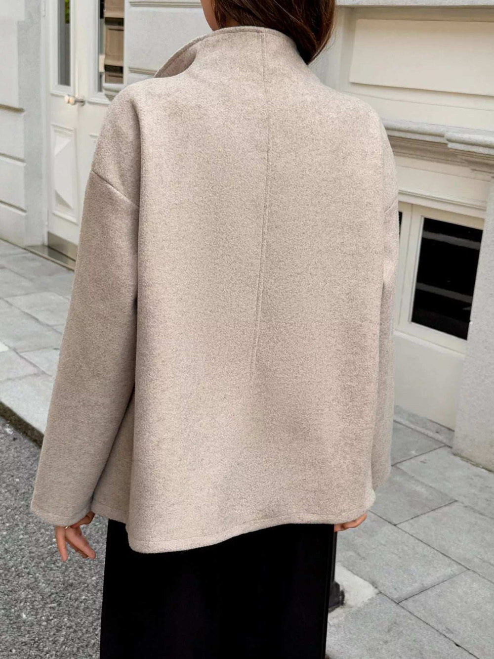 Double-Breasted Dropped Shoulder Jacket - Trendsi - Flyclothing LLC