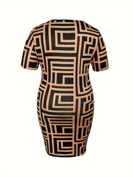 Plus Size Sweetheart Neck Short Sleeve Mini Dress - Trendsi - Flyclothing LLC