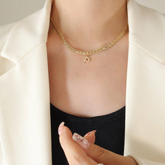 Brass Inlaid Zircon Letter Pendant Necklace - Trendsi