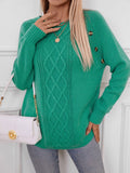 Decorative Button Round Neck Raglan Sleeve Sweater - Trendsi