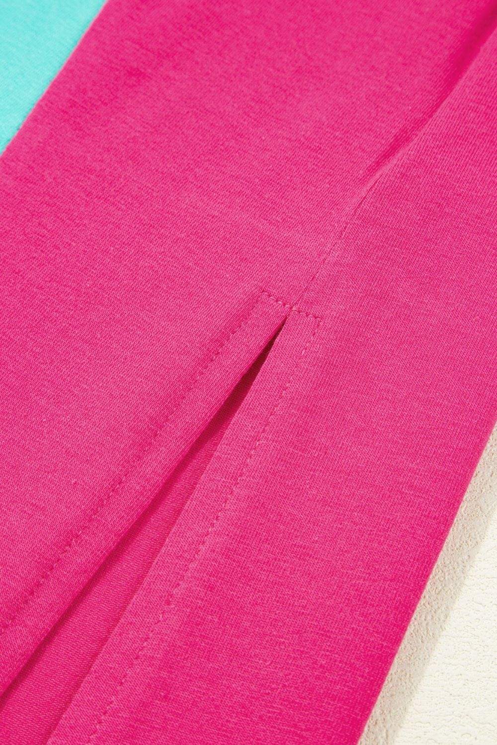 Frill Color Block Crew Neck Loose Fit T Shirt - Trendsi - Flyclothing LLC