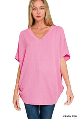 Zenana Raised Rib V-Neck Batwing Top - Trendsi - Flyclothing LLC