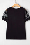 Flora Lace Patchwork Crew Neck Top - Trendsi - Flyclothing LLC