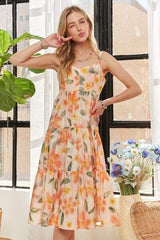 ADORA Smocked Back Floral Adjustable Strap Midi Dress - Trendsi - Flyclothing LLC