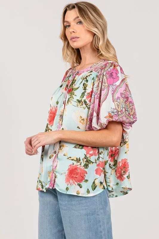SAGE+FIG Plus Size Floral Mineral Wash French Terry Button Up Shirt - Trendsi - Flyclothing LLC