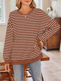 Striped Round Neck Long Sleeve Sweatshirt - Trendsi - Flyclothing LLC