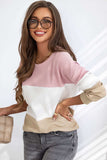 Color Block Waffle Knit Long Sleeve Top - Trendsi - Flyclothing LLC