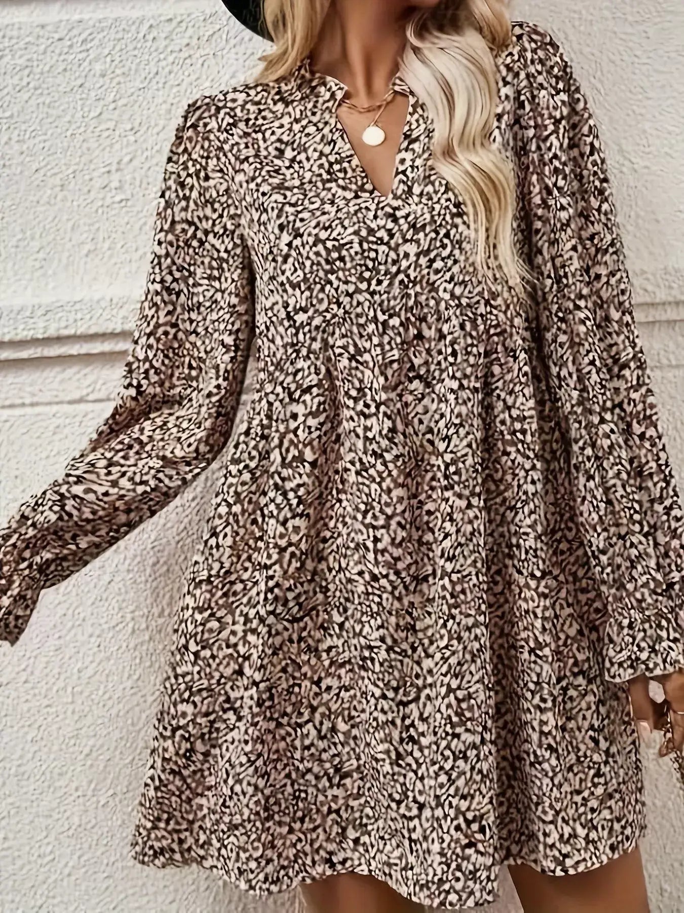 Notched Flounce Sleeve Mini Dress - Trendsi - Flyclothing LLC