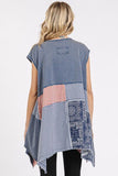 Mittoshop Patchwork Mineral Washed Round Neck Cap Sleeve Top - Trendsi
