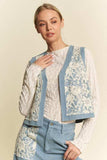 Davi & Dani Lace Patch Open Front Denim Vest - Trendsi - Flyclothing LLC