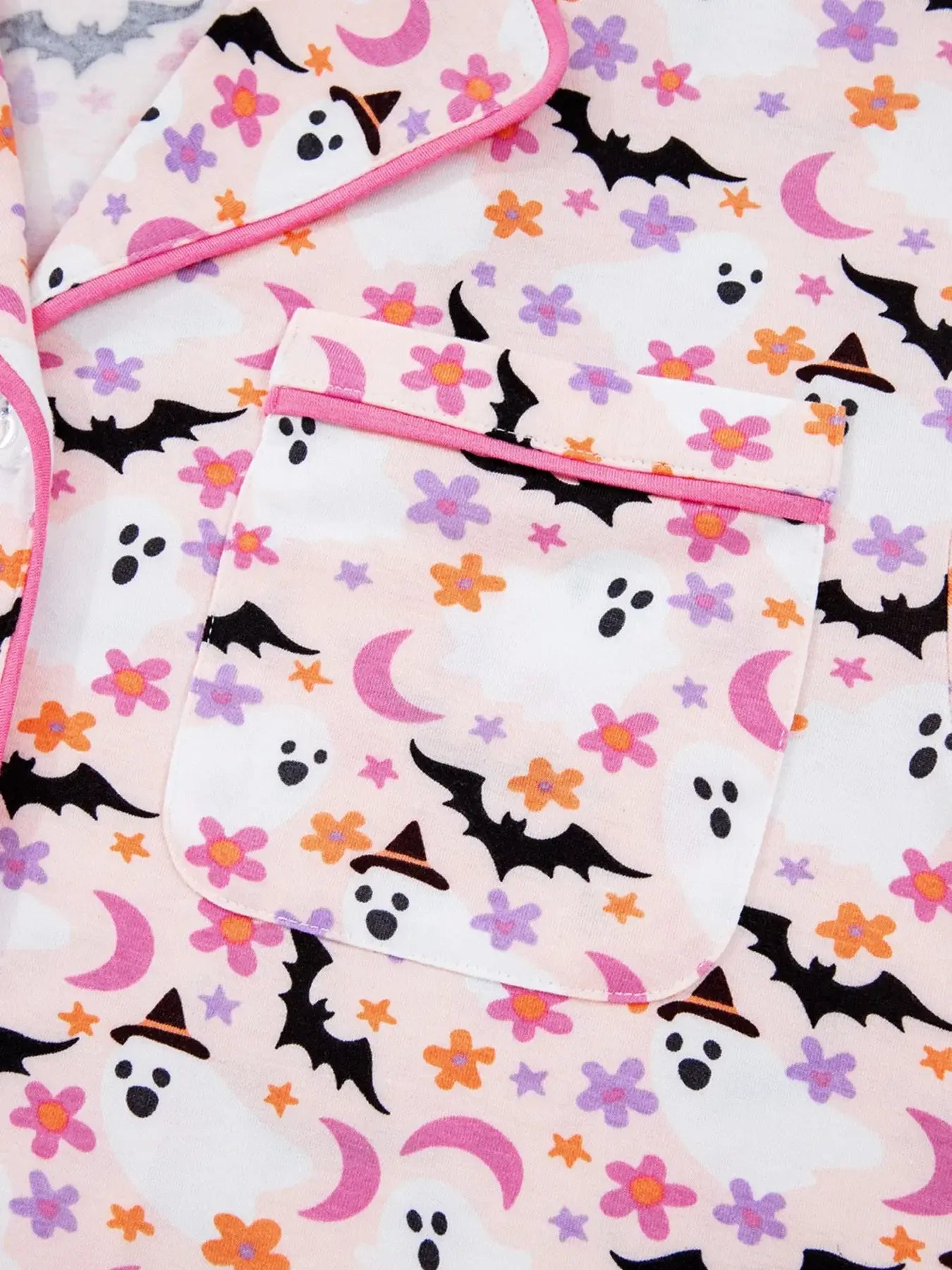 Halloween Ghost Print Button Up Top and Pants Lounge Set - Trendsi - Flyclothing LLC