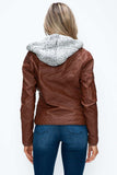 YMI Faux Layered Double-Zipper Jacket with Fuzzy Hood - Trendsi - Flyclothing LLC