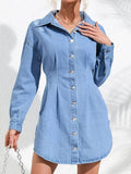 Distressed Button Up Long Sleeve Denim Dress - Trendsi