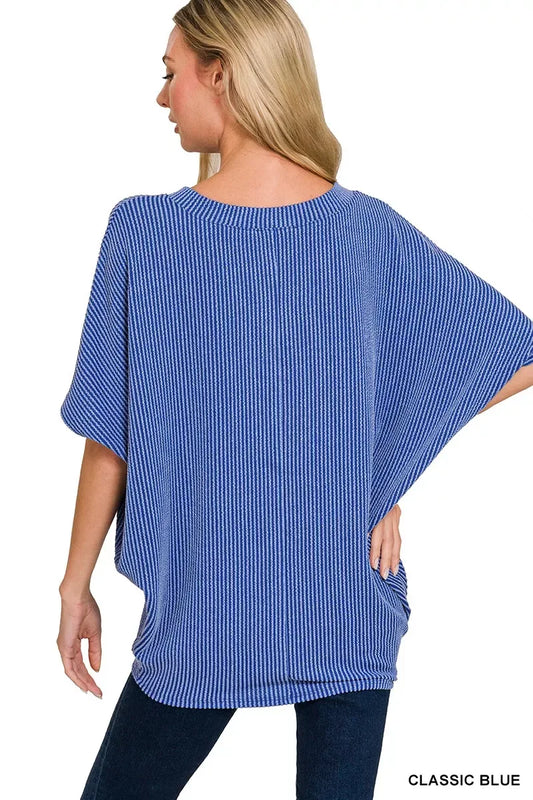 Zenana Raised Rib V-Neck Batwing Top - Trendsi - Flyclothing LLC