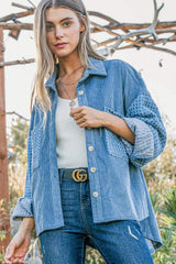 And The Why Button Down Corduroy Contrast Texture Long Sleeve Shacket - Trendsi - Flyclothing LLC