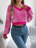 Striped V-Neck Long Sleeve Sweater - Trendsi