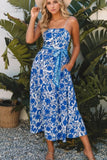 Floral Printed Spaghetti Strap Maxi Dress with Waist Tie - Trendsi