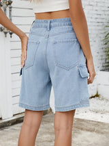 High Waist Denim Shorts with Cargo Pockets - Trendsi - Flyclothing LLC