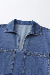 Short Sleeve Collared Patched Pocket Denim Mini Dress - Trendsi - Flyclothing LLC