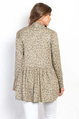 Be Stage Full Size Peplum Leopard Open Front Long Sleeve Cardigan - Trendsi - Flyclothing LLC