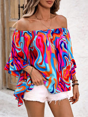 Printed Off-Shoulder Blouse - Trendsi
