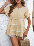 Round Neck Flounce Sleeve Blouse - Trendsi - Flyclothing LLC