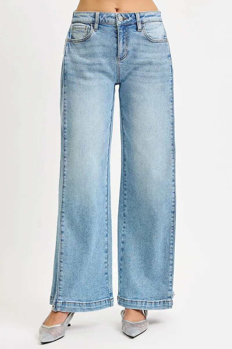 RISEN Mid Rise Wide Barrel Transferable Leg Snap Jeans - Trendsi - Flyclothing LLC