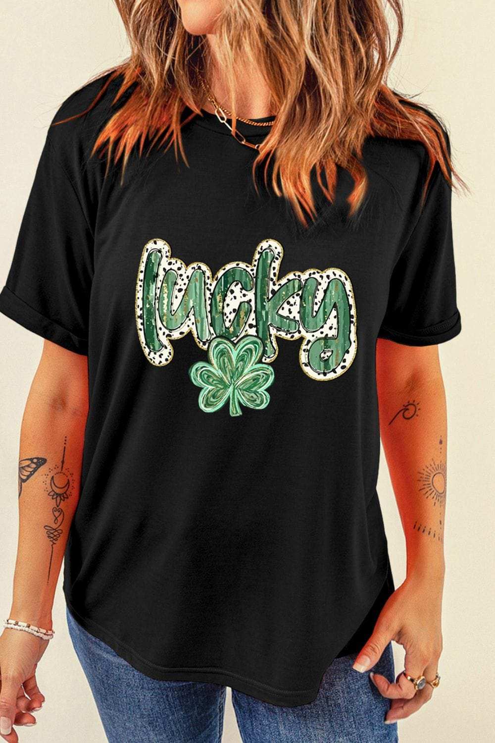 Lucky Clover Graphic T-Shirt - Trendsi - Flyclothing LLC
