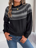Contrast Round Neck Long Sleeve Sweater - Trendsi