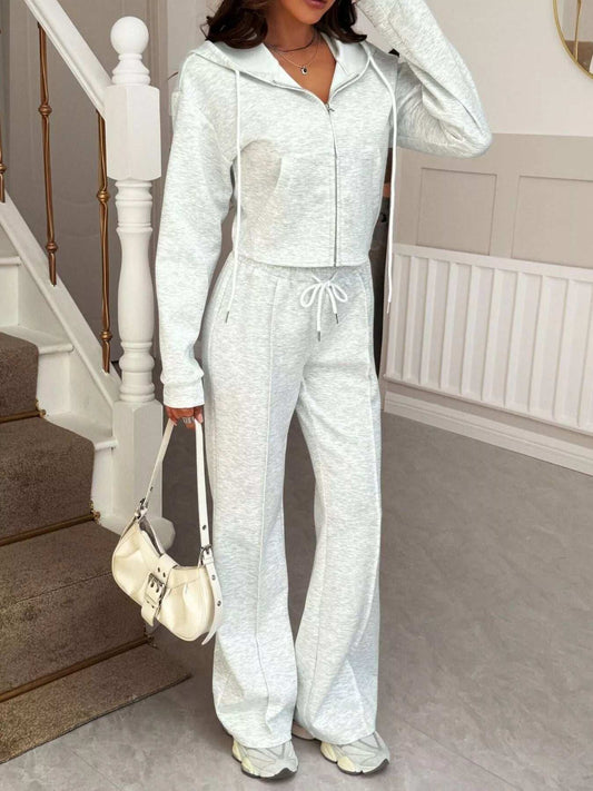 Zip-Up Hoodie and Wide Leg Pants Set - Trendsi - Flyclothing LLC