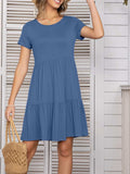 Round Neck Short Sleeve Mini Tee Dress - Trendsi - Flyclothing LLC
