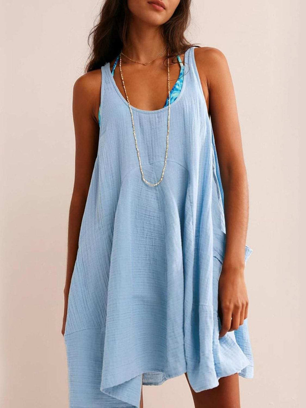 Devine Tied Scoop Neck Wide Strap Mini Dress - Trendsi - Flyclothing LLC