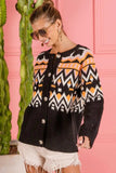 BiBi Ethnic Pattern Button Up Knit Cardigan - Trendsi - Flyclothing LLC
