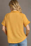 Umgee Full Size Waffle-Knit Short Sleeve Button Down Shirt Plus Size - Trendsi