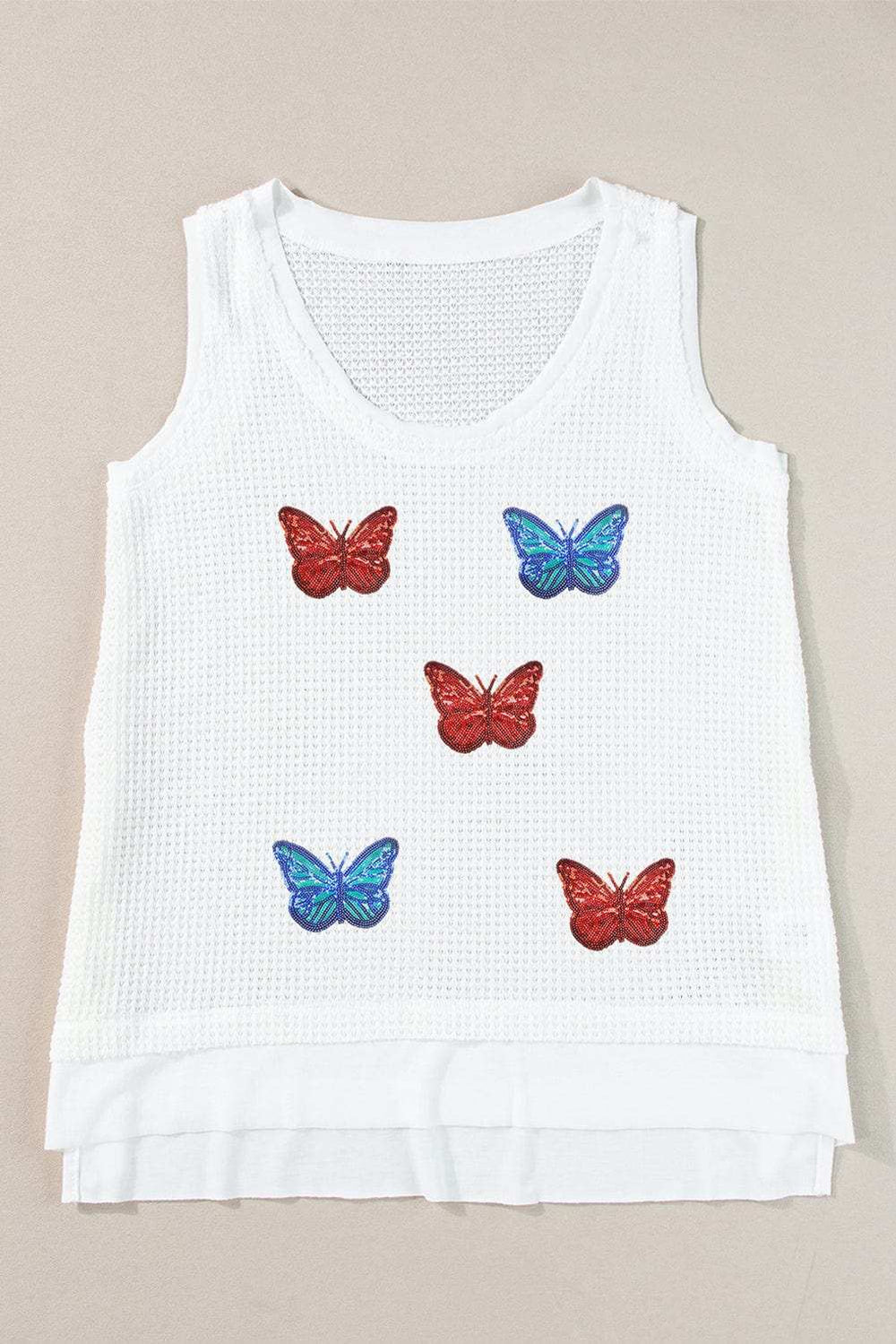 Sequin Butterfly Round Neck Tank - Trendsi - Flyclothing LLC