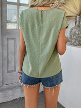 Devine Swiss Dot Round Neck Crochet Short Sleeve Top - Trendsi - Flyclothing LLC