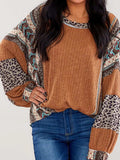 Leopard Round Neck Long Sleeve Sweatshirt - Trendsi - Flyclothing LLC