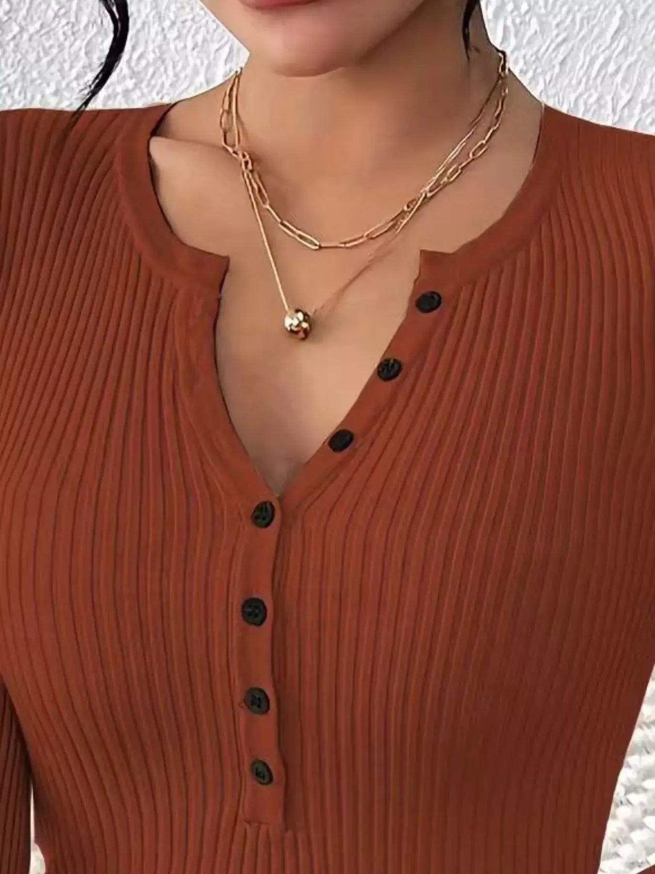 Ribbed Knit Button Front Knit Top - Trendsi - Flyclothing LLC