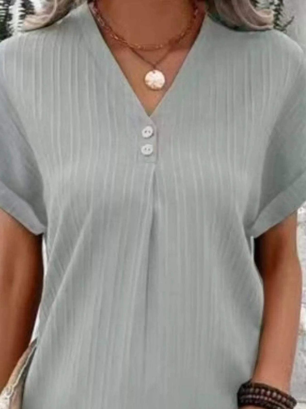 Full Size Casual V-Neck Short Sleeve Dress Plus Size - Trendsi - Flyclothing LLC
