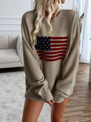Devine US Flag Round Neck Long Sleeve Knit Top - Trendsi