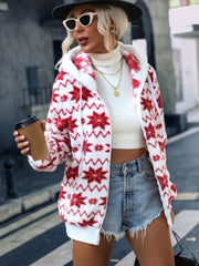 Drawstring Zip Up Hooded Teddy Outerwear - Trendsi